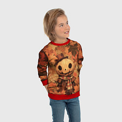 Свитшот детский Тыквенный Джек в осенних листьях, цвет: 3D-красный — фото 2