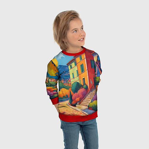 Детский свитшот Живопись яркие домики фовизм / 3D-Красный – фото 3