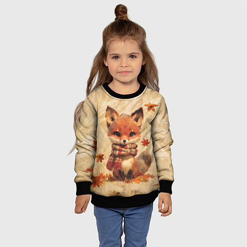 Детский свитшот Осенний лисёнок в шарфе / 3D-Черный – фото 4