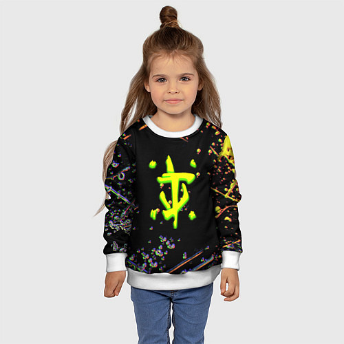 Детский свитшот Doom кислотное лого глитч / 3D-Белый – фото 4