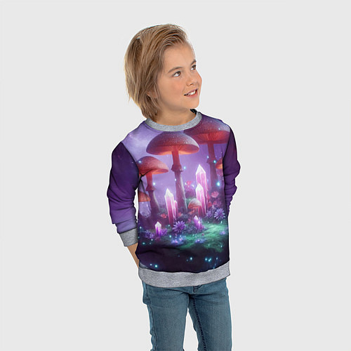 Детский свитшот Неоновые грибы и кристаллы в космосе - фантазия / 3D-Меланж – фото 3
