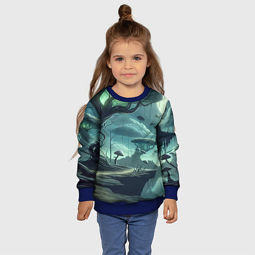 Детский свитшот Сказочный грибной лес на похожей планете - фантази / 3D-Синий – фото 4