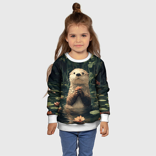 Детский свитшот Выдра в лесном пруду / 3D-Белый – фото 4