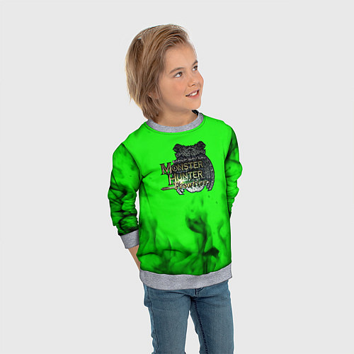 Детский свитшот Monster Hunter fire green / 3D-Меланж – фото 3