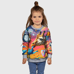 Свитшот детский Жираф в бабочке держит во рту рыбу - сюрреализм, цвет: 3D-меланж — фото 2