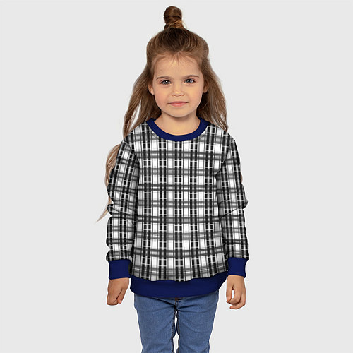 Детский свитшот Черно-белая шотландка клетчатый узор / 3D-Синий – фото 4