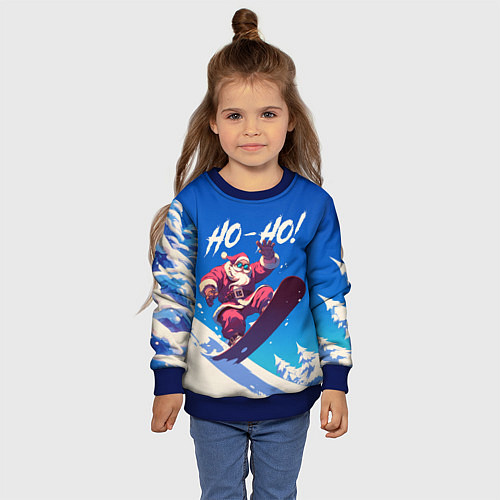 Детский свитшот Дед Мороз на сноуборде / 3D-Синий – фото 4