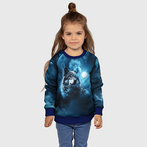 Детский свитшот Волк ночное синее небо / 3D-Синий – фото 4