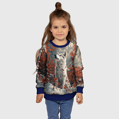 Детский свитшот Юный белый волк / 3D-Синий – фото 4