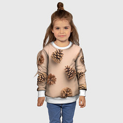 Свитшот детский Еловые шишки на бежевом фоне, цвет: 3D-белый — фото 2