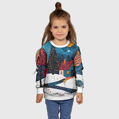 Детский свитшот Новогодняя ночь пейзаж / 3D-Белый – фото 4