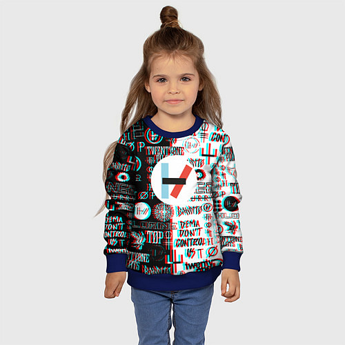 Детский свитшот Twenty one pilots glitch pattern / 3D-Синий – фото 4