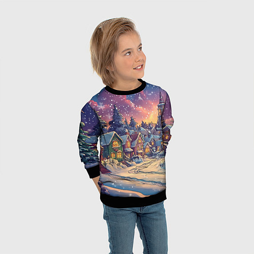 Детский свитшот Снегопад в ночном городе / 3D-Черный – фото 3