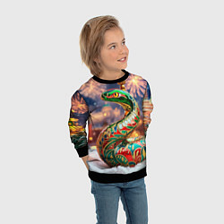 Свитшот детский Змея на фоне новогоднего кремля, цвет: 3D-черный — фото 2