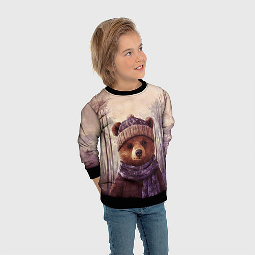Детский свитшот Мишка в пасмурном лесу / 3D-Черный – фото 3