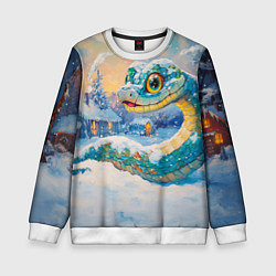 Детский свитшот Большая зеленая змея во дворе