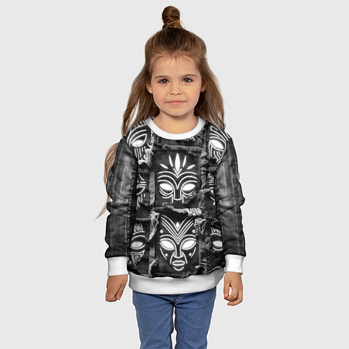 Детский свитшот Африканские маски на пэчворк дениме / 3D-Белый – фото 4