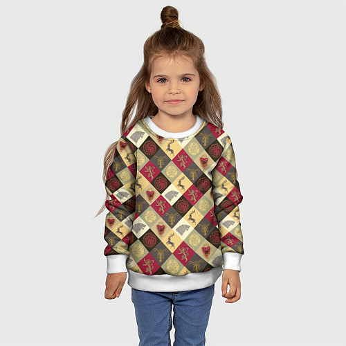 Детский свитшот Лого домов Игра престолов паттерн / 3D-Белый – фото 4