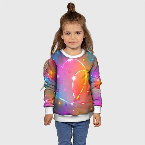 Детский свитшот Неоновые сердца со звездочками / 3D-Белый – фото 4