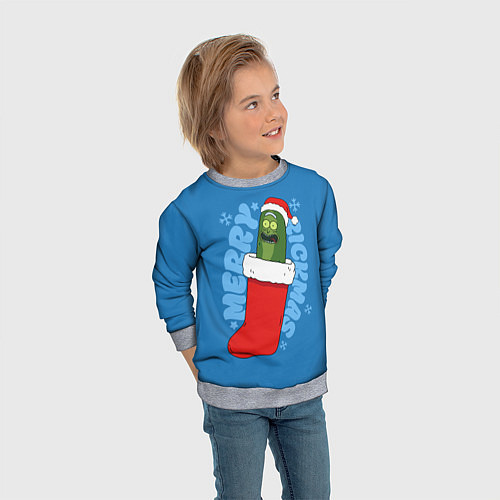 Детский свитшот Новогодний Рик огурчик - Merry Rickmas / 3D-Меланж – фото 3