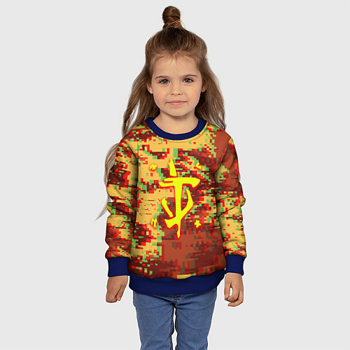 Детский свитшот Doom камуфляж глитч / 3D-Синий – фото 4