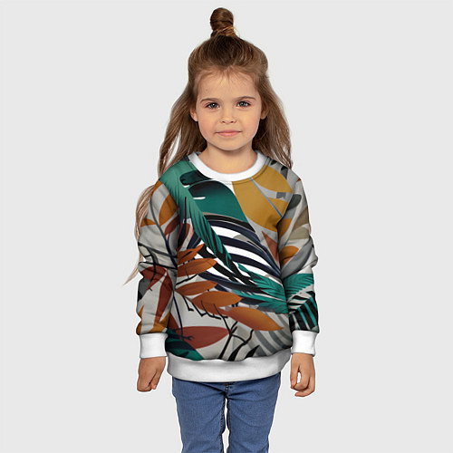 Детский свитшот Полоски листья / 3D-Белый – фото 4