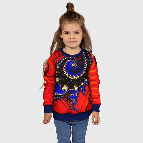 Детский свитшот Оптический узор фракталы завитки / 3D-Синий – фото 4