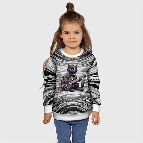 Детский свитшот Чёрный кот играет на гитаре - нейроарт / 3D-Белый – фото 4