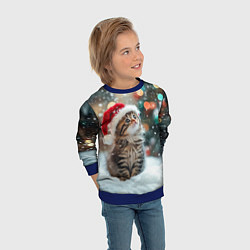 Свитшот детский Новогодний котенок и снег, цвет: 3D-синий — фото 2