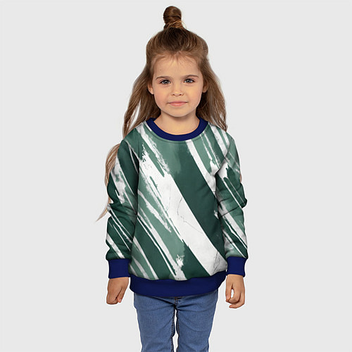 Детский свитшот Косая зеленая полоска / 3D-Синий – фото 4