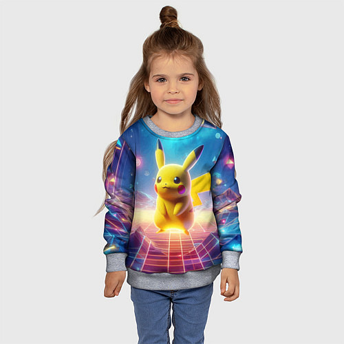 Детский свитшот Funny Pikachu - vaporwave / 3D-Меланж – фото 4