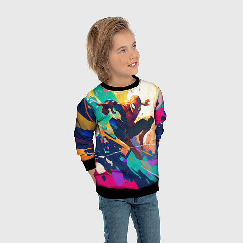 Детский свитшот Человек-паук на ярком фоне / 3D-Черный – фото 3