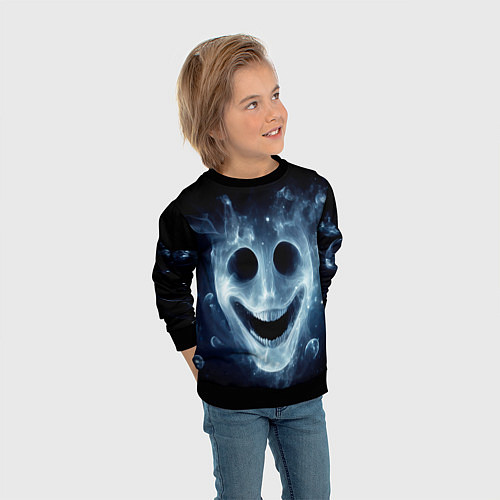 Детский свитшот Нейросеть - улыбка привидения / 3D-Черный – фото 3