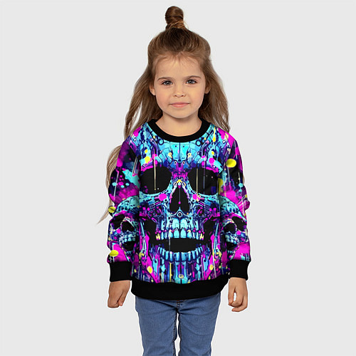 Детский свитшот Cool skull sketch - blots / 3D-Черный – фото 4