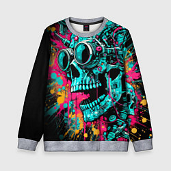 Детский свитшот Cyber skull sketch - color blots