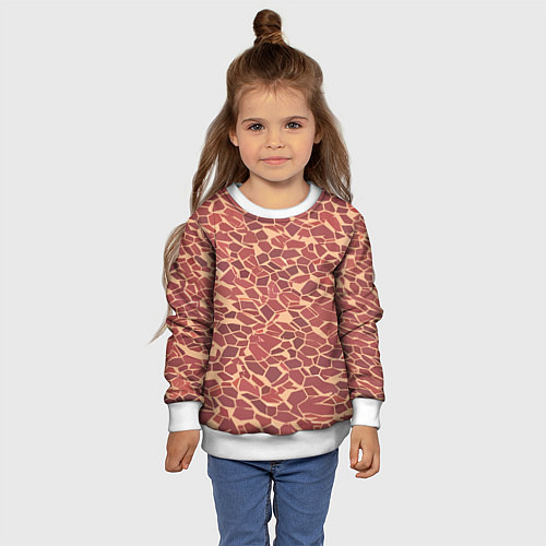 Детский свитшот Тёмно красные плитки на бежевом фоне / 3D-Белый – фото 4