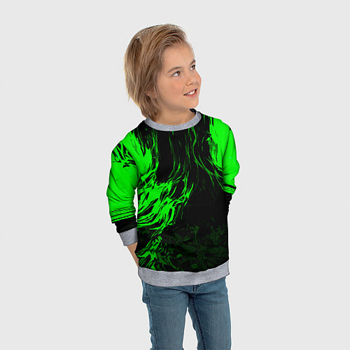 Детский свитшот Зелёная энергия на чёрном фоне / 3D-Меланж – фото 3