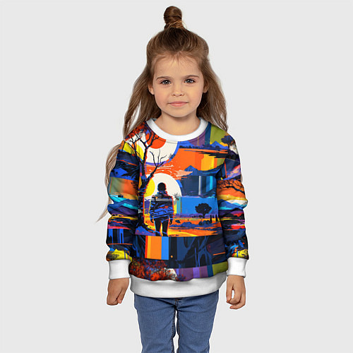 Детский свитшот Ночная прогулка абстракция / 3D-Белый – фото 4