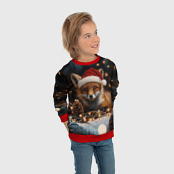 Свитшот детский Лисица в новогодней шапочке, цвет: 3D-красный — фото 2