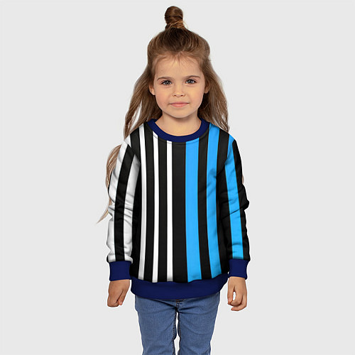 Детский свитшот Вертикальные полосы триколор синий / 3D-Синий – фото 4