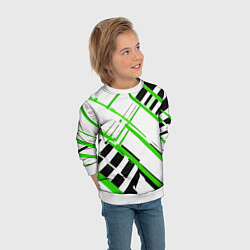 Свитшот детский Зелёно-чёрные полосы на белом фоне, цвет: 3D-белый — фото 2