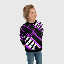 Свитшот детский Фиолетово-белые линии на чёрном фоне, цвет: 3D-черный — фото 2