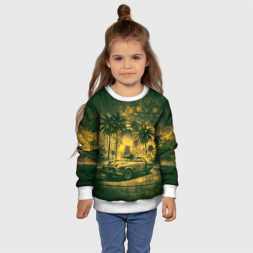 Детский свитшот Винтажный автомобиль под пальмами / 3D-Белый – фото 4