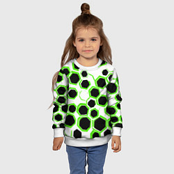 Свитшот детский Чёрно-зелёные шестиугольники на белом фоне, цвет: 3D-белый — фото 2