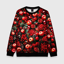 Свитшот детский Рождественские ягоды и фрукты, цвет: 3D-черный
