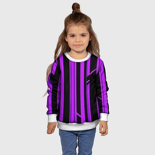 Детский свитшот Толстые фиолетовые полосы на чёрном фоне / 3D-Белый – фото 4