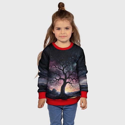 Детский свитшот Дерево под звездами / 3D-Красный – фото 4
