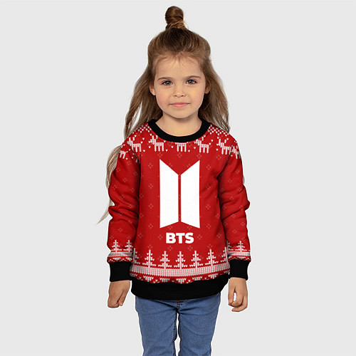Детский свитшот Новогодний BTS с оленями / 3D-Черный – фото 4