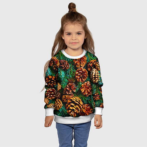 Детский свитшот Елочные ветки с шишками / 3D-Белый – фото 4