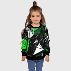 Свитшот детский Зелёно-белые рельефные треугольники на чёрном фоне, цвет: 3D-черный — фото 2